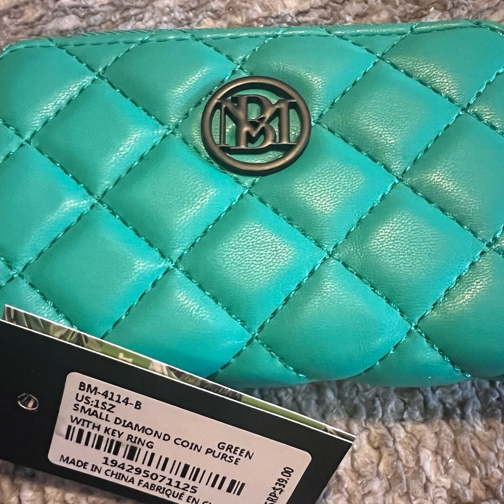 Badgley Mischka turquoise quilted coin purse
